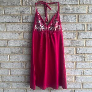 Victoria's Secret Floral Embroidery Sequins Tie Neck Mini Dress Women's Size M